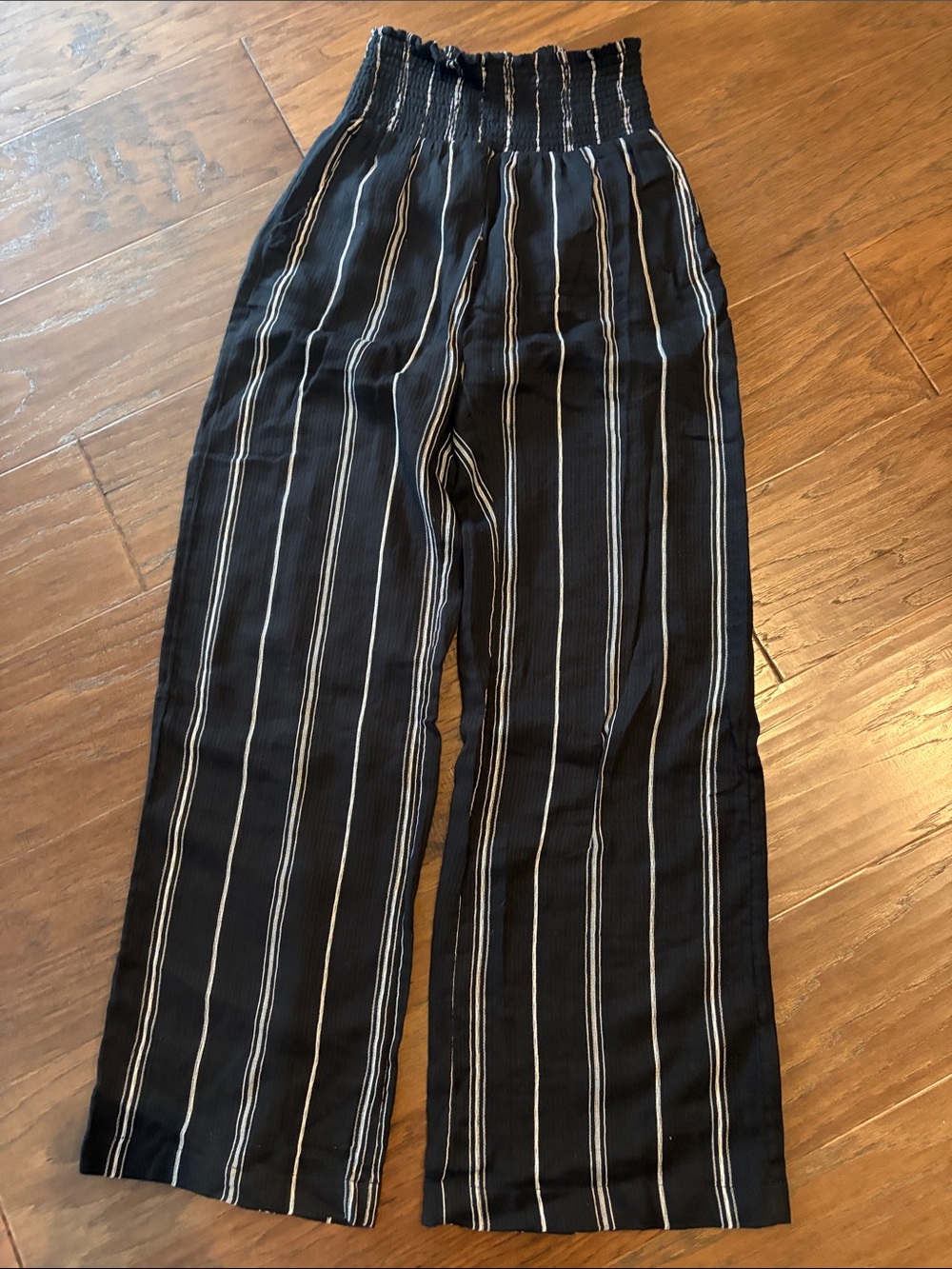 Billabong Black Wide-Leg Striped Smocked-Waist Pants